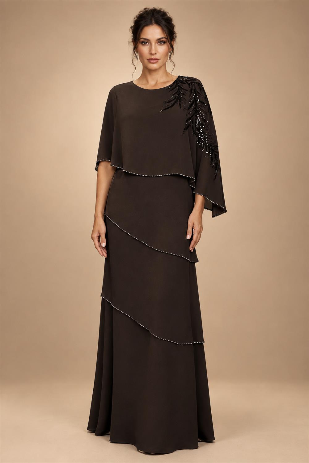 Chiffon A-Line/Princess Scoop Neck Floor-Length Mother of the Bride & Groom Dresses with Tiered Layers (SHI22501536)