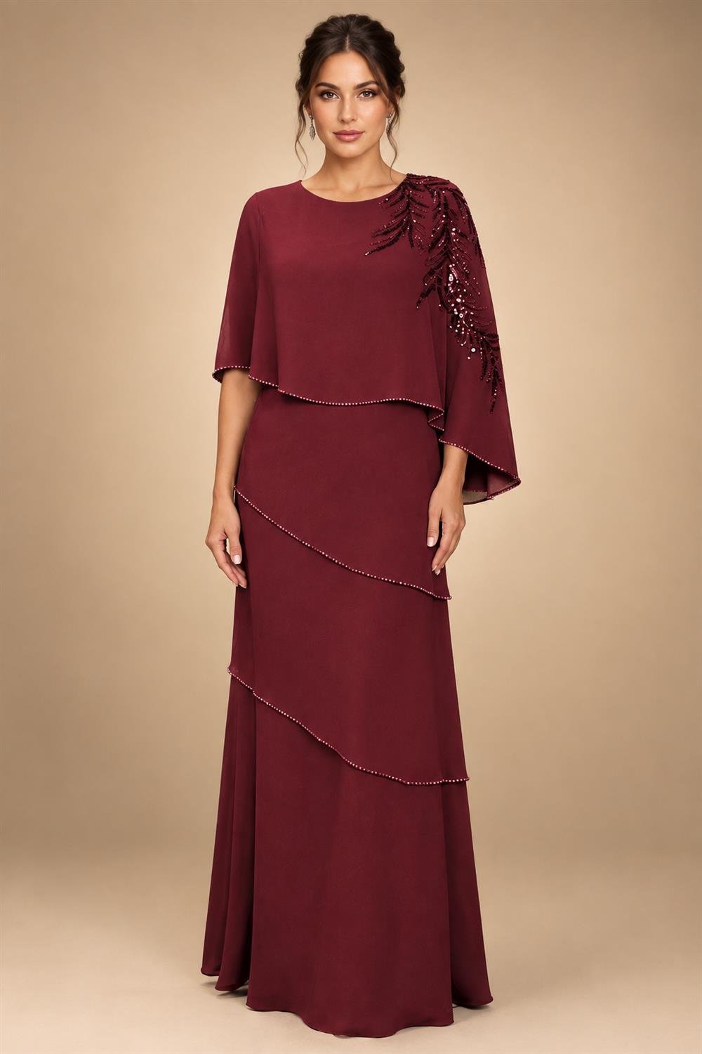 Chiffon A-Line/Princess Scoop Neck Floor-Length Mother of the Bride & Groom Dresses with Tiered Layers (SHI22501536)