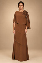 Chiffon A-Line/Princess Scoop Neck Floor-Length Mother of the Bride & Groom Dresses with Tiered Layers (SHI22501536)