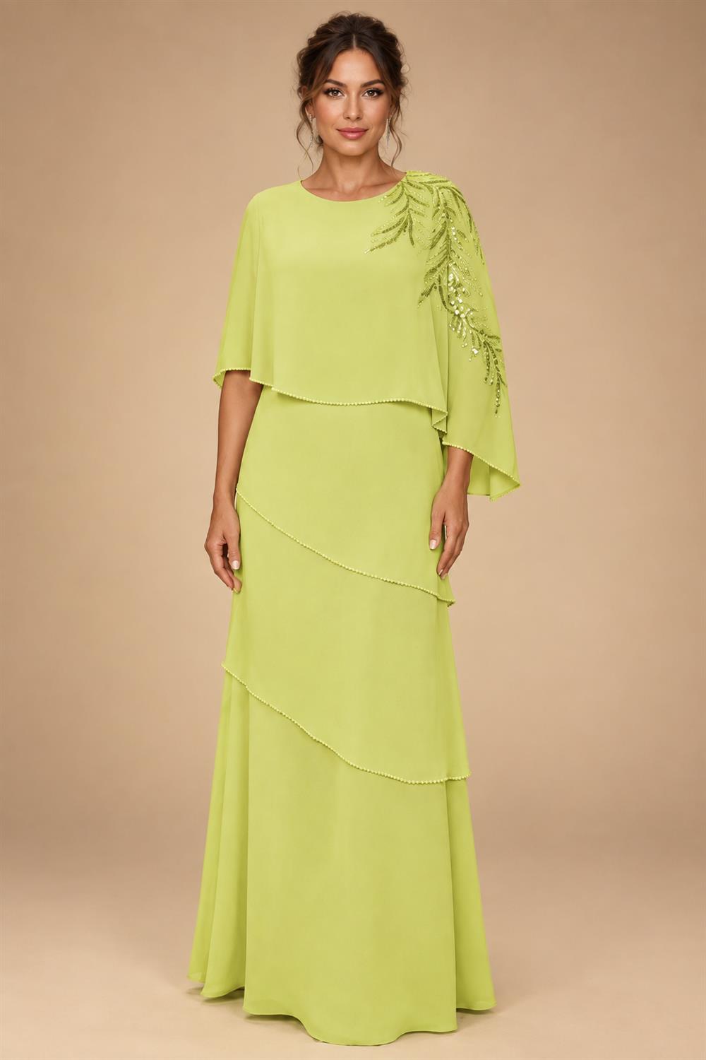 Chiffon A-Line/Princess Scoop Neck Floor-Length Mother of the Bride & Groom Dresses with Tiered Layers (SHI22501536)