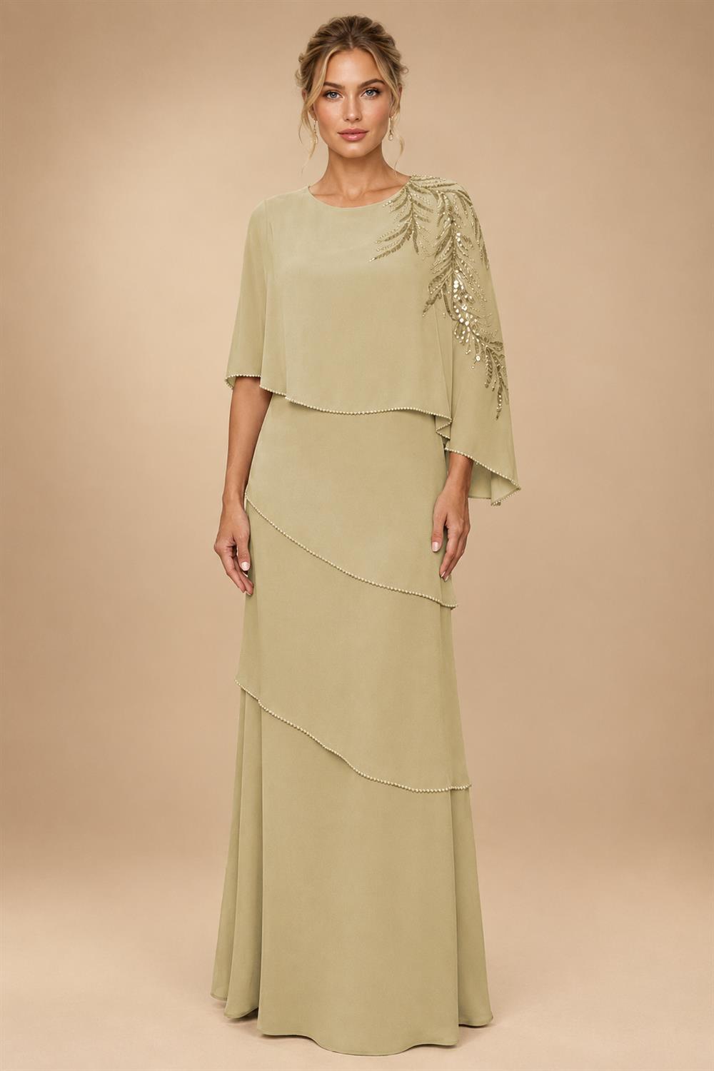 Chiffon A-Line/Princess Scoop Neck Floor-Length Mother of the Bride & Groom Dresses with Tiered Layers (SHI22501536)