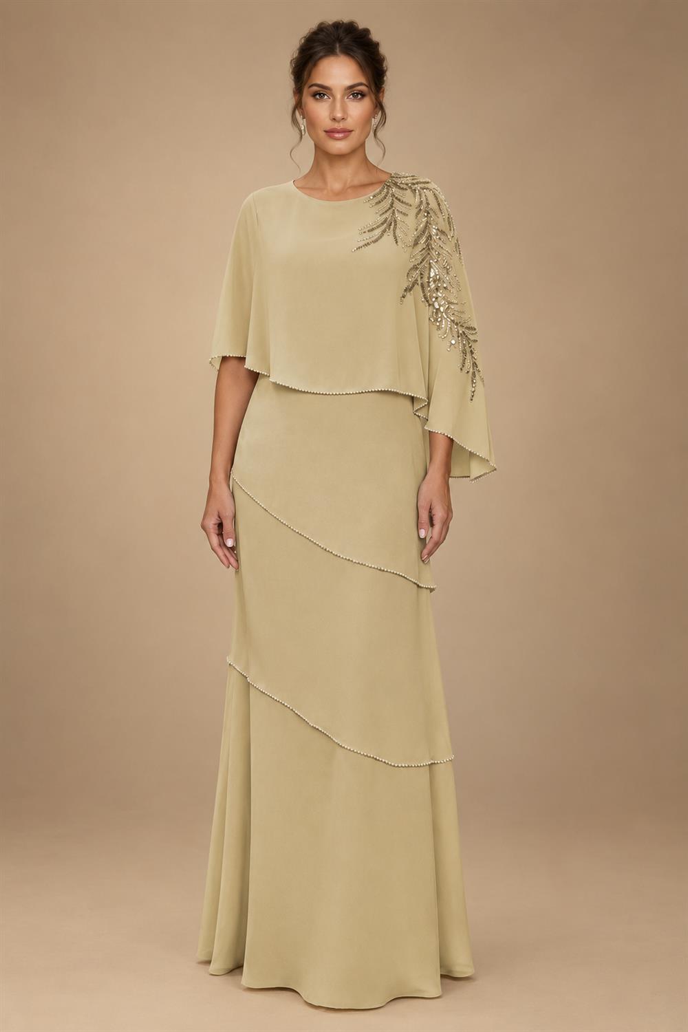 Chiffon A-Line/Princess Scoop Neck Floor-Length Mother of the Bride & Groom Dresses with Tiered Layers (SHI22501536)