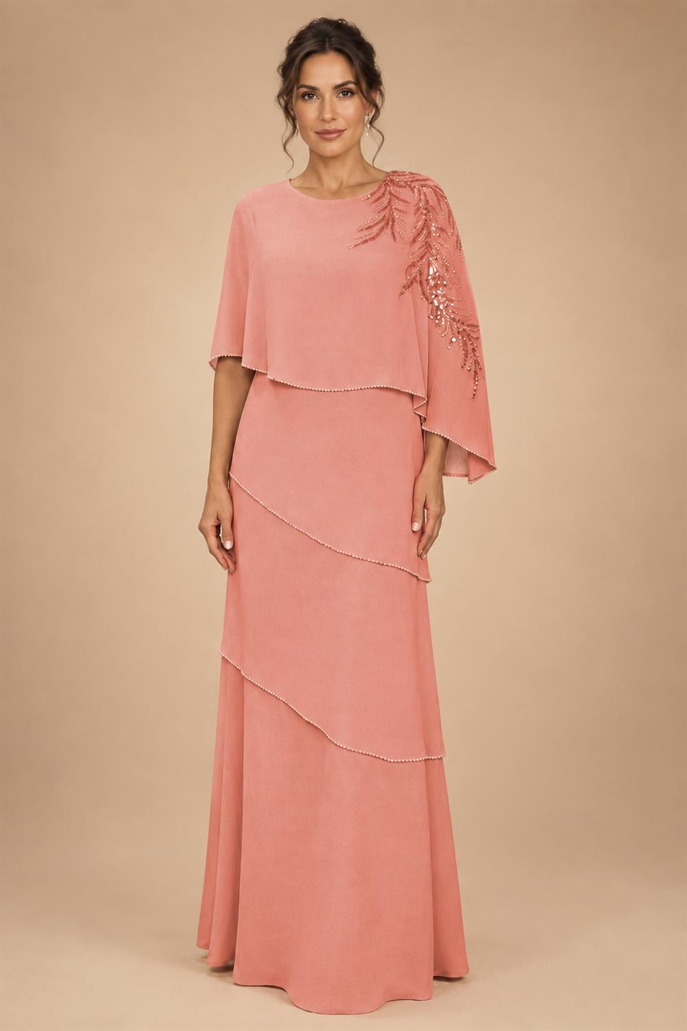 Chiffon A-Line/Princess Scoop Neck Floor-Length Mother of the Bride & Groom Dresses with Tiered Layers (SHI22501536)