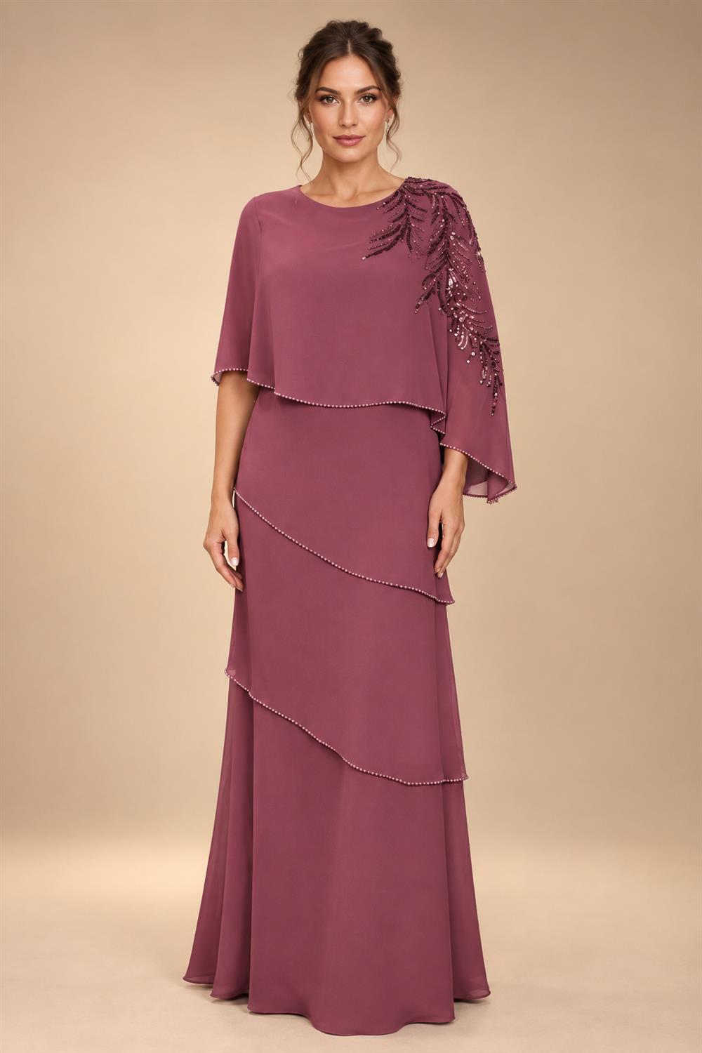 Chiffon A-Line/Princess Scoop Neck Floor-Length Mother of the Bride & Groom Dresses with Tiered Layers (SHI22501536)