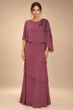 Chiffon A-Line/Princess Scoop Neck Floor-Length Mother of the Bride & Groom Dresses with Tiered Layers (SHI22501536)