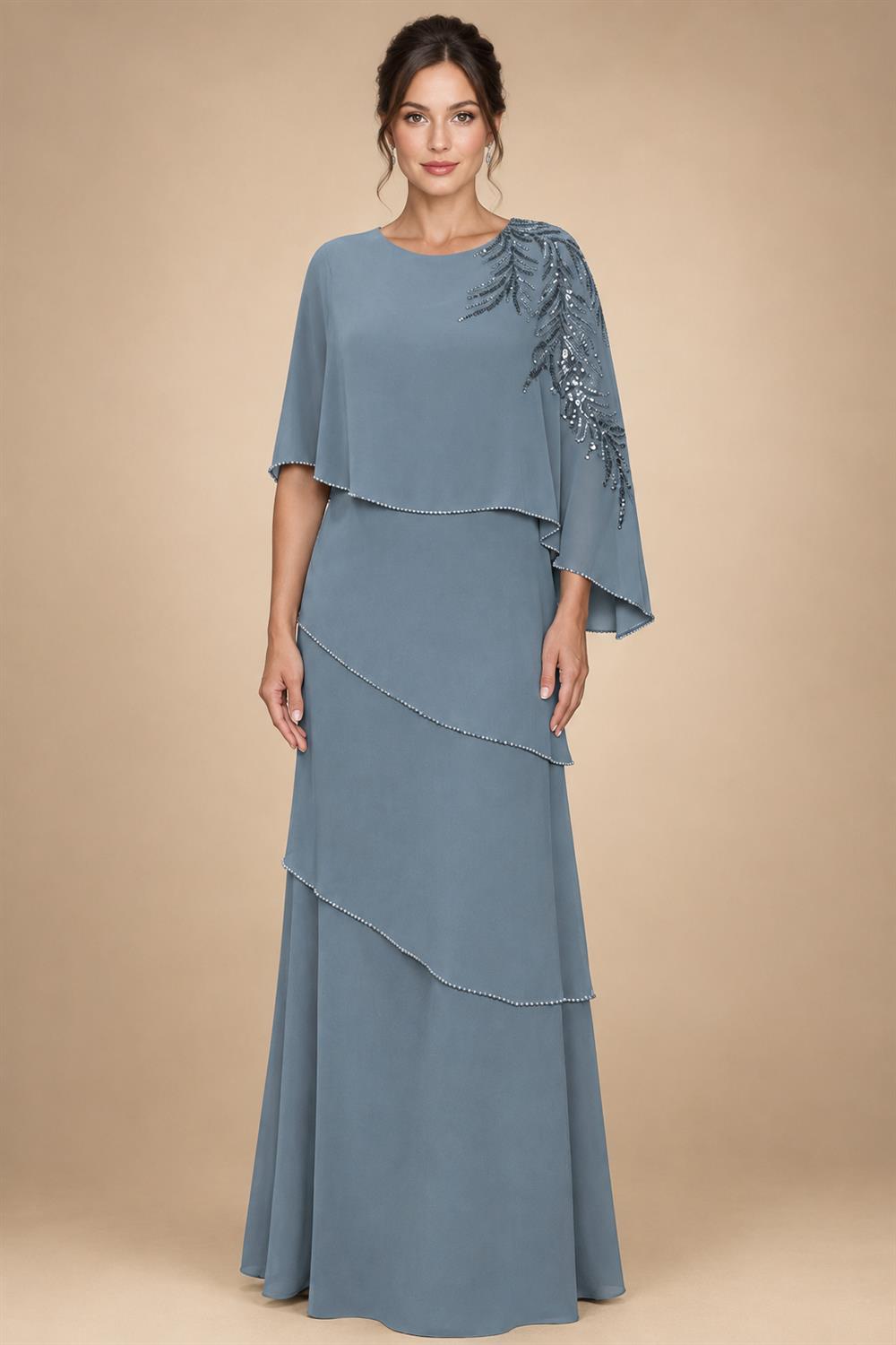 Chiffon A-Line/Princess Scoop Neck Floor-Length Mother of the Bride & Groom Dresses with Tiered Layers (SHI22501536)