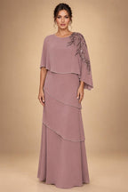 Chiffon A-Line/Princess Scoop Neck Floor-Length Mother of the Bride & Groom Dresses with Tiered Layers (SHI22501536)