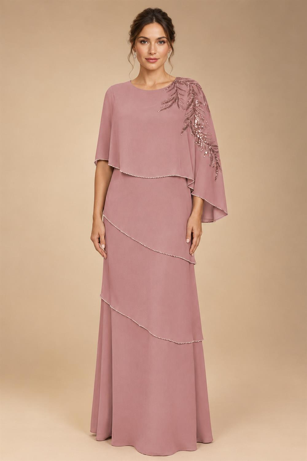 Chiffon A-Line/Princess Scoop Neck Floor-Length Mother of the Bride & Groom Dresses with Tiered Layers (SHI22501536)