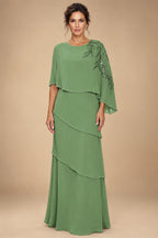Chiffon A-Line/Princess Scoop Neck Floor-Length Mother of the Bride & Groom Dresses with Tiered Layers (SHI22501536)