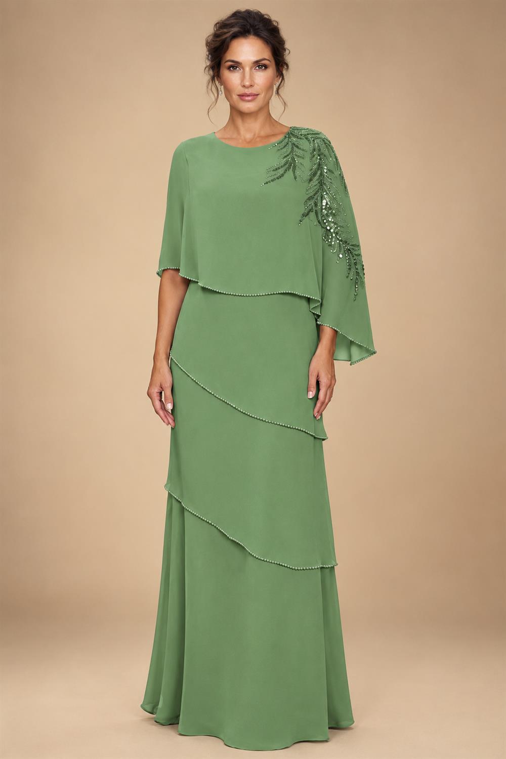 Chiffon A-Line/Princess Scoop Neck Floor-Length Mother of the Bride & Groom Dresses with Tiered Layers (SHI22501536)