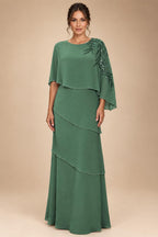 Chiffon A-Line/Princess Scoop Neck Floor-Length Mother of the Bride & Groom Dresses with Tiered Layers (SHI22501536)