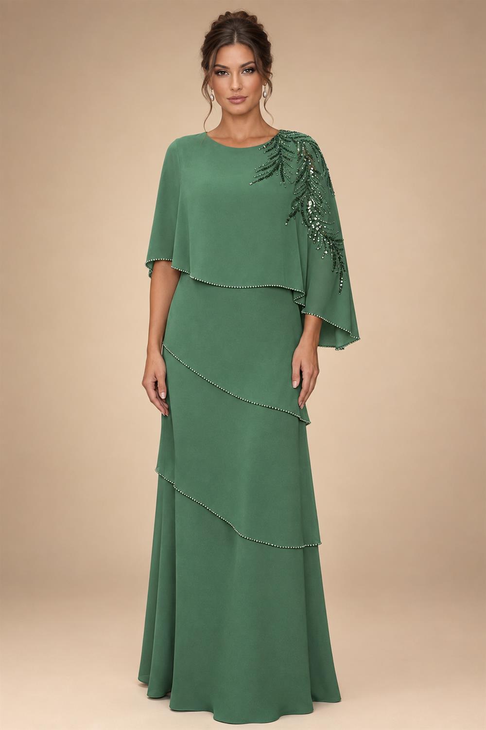 Chiffon A-Line/Princess Scoop Neck Floor-Length Mother of the Bride & Groom Dresses with Tiered Layers (SHI22501536)