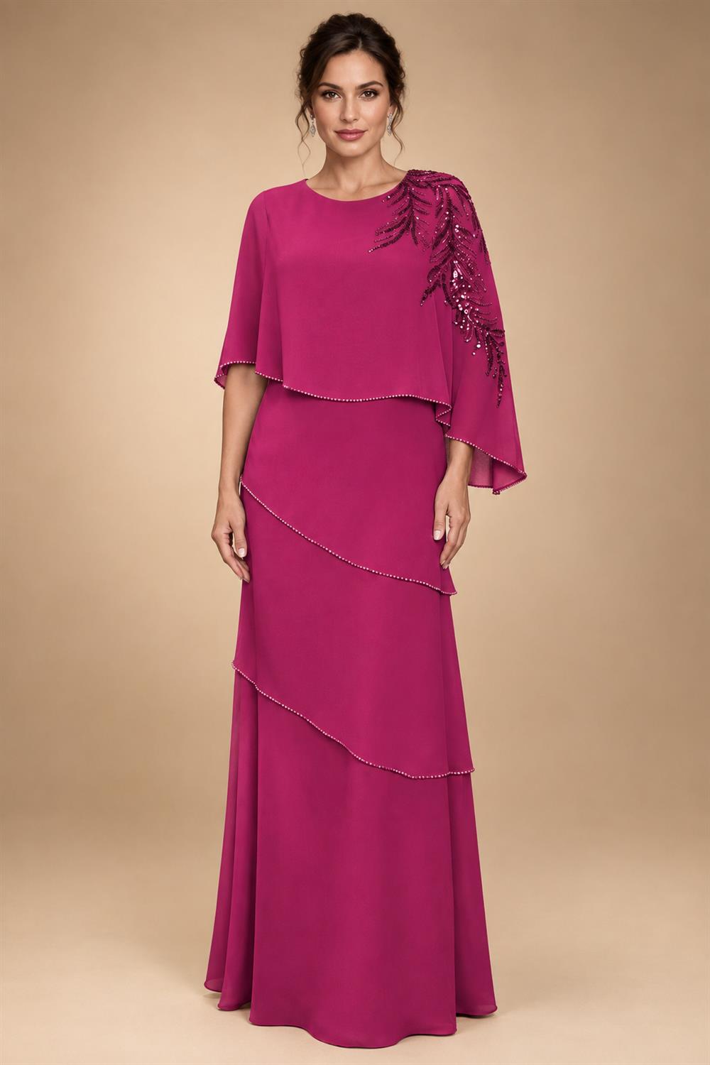Chiffon A-Line/Princess Scoop Neck Floor-Length Mother of the Bride & Groom Dresses with Tiered Layers (SHI22501536)