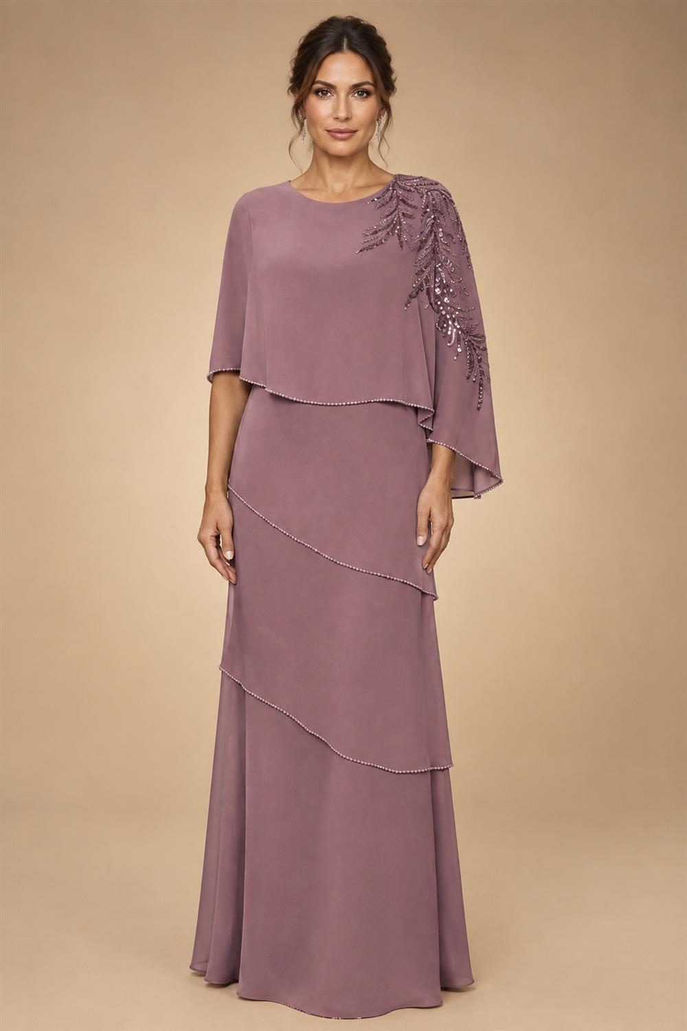 Chiffon A-Line/Princess Scoop Neck Floor-Length Mother of the Bride & Groom Dresses with Tiered Layers (SHI22501536)