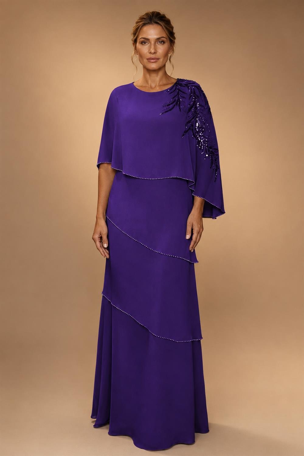 Chiffon A-Line/Princess Scoop Neck Floor-Length Mother of the Bride & Groom Dresses with Tiered Layers (SHI22501536)