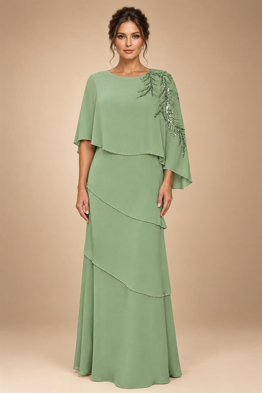 Chiffon A-Line/Princess Scoop Neck Floor-Length Mother of the Bride & Groom Dresses with Tiered Layers (SHI22501536)