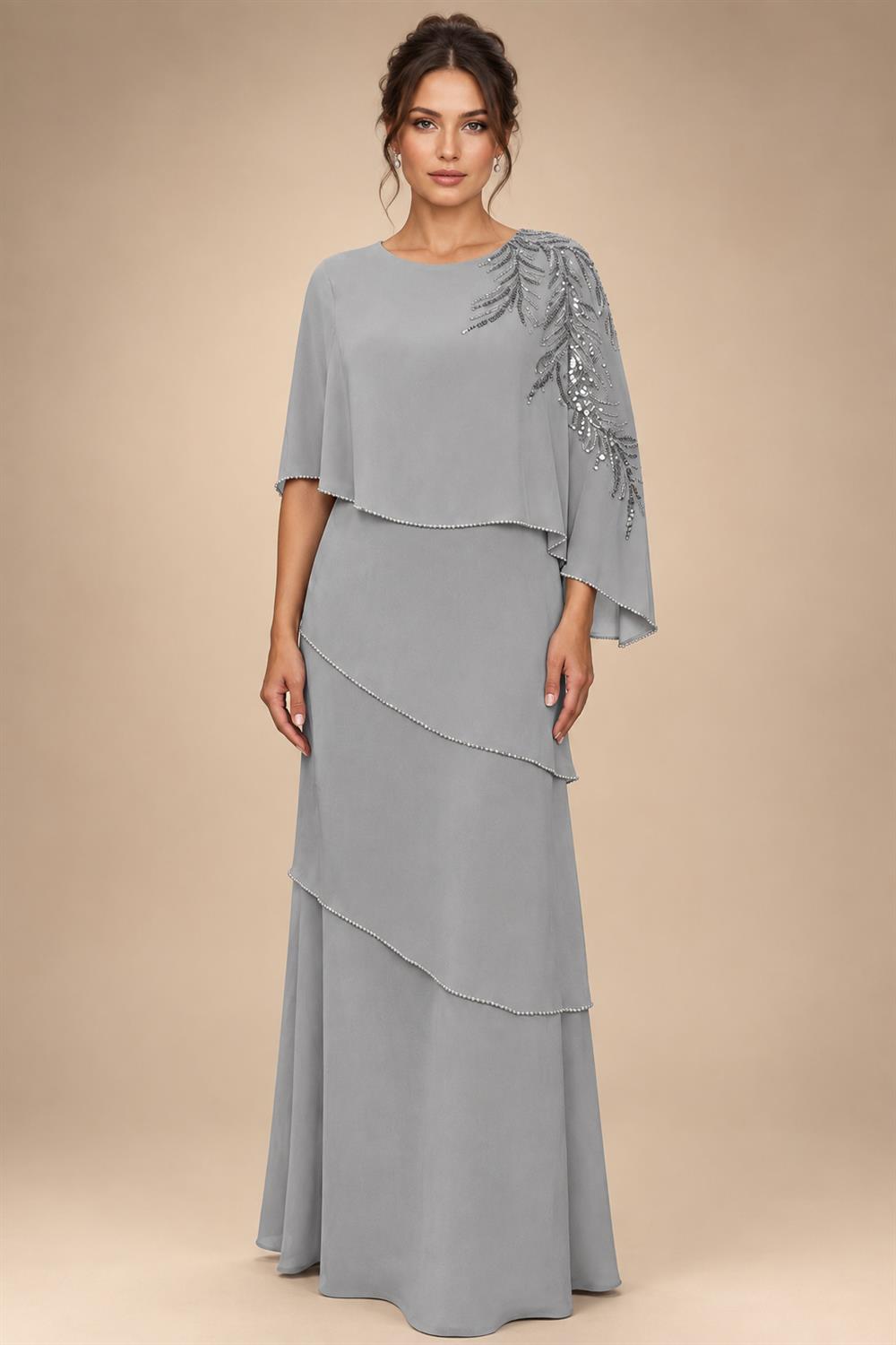 Chiffon A-Line/Princess Scoop Neck Floor-Length Mother of the Bride & Groom Dresses with Tiered Layers (SHI22501536)