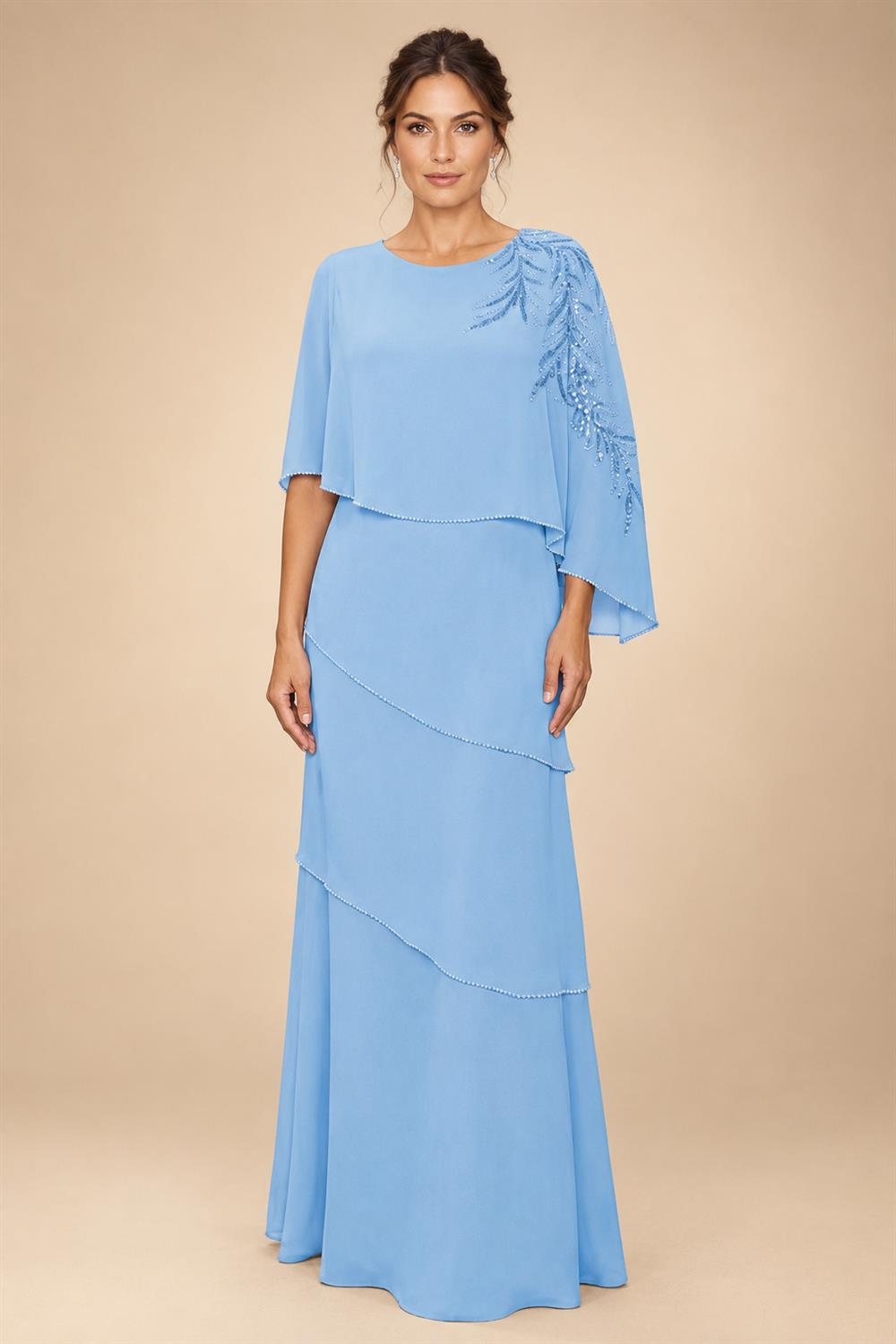 Chiffon A-Line/Princess Scoop Neck Floor-Length Mother of the Bride & Groom Dresses with Tiered Layers (SHI22501536)