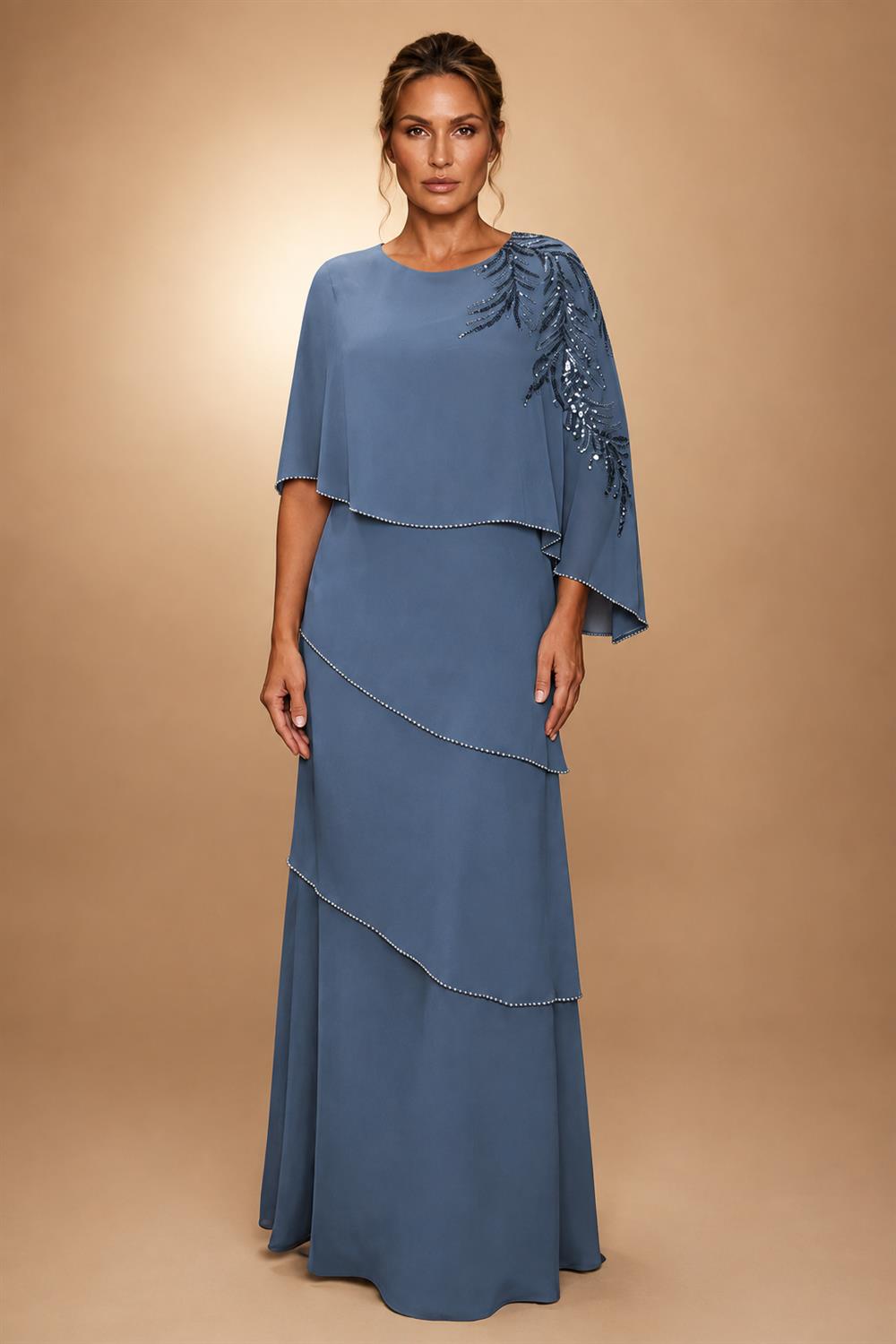 Chiffon A-Line/Princess Scoop Neck Floor-Length Mother of the Bride & Groom Dresses with Tiered Layers (SHI22501536)