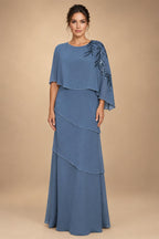 Chiffon A-Line/Princess Scoop Neck Floor-Length Mother of the Bride & Groom Dresses with Tiered Layers (SHI22501536)