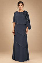 Chiffon A-Line/Princess Scoop Neck Floor-Length Mother of the Bride & Groom Dresses with Tiered Layers (SHI22501536)