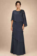 Chiffon A-Line/Princess Scoop Neck Floor-Length Mother of the Bride & Groom Dresses with Tiered Layers (SHI22501536)