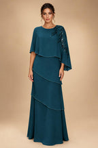 Chiffon A-Line/Princess Scoop Neck Floor-Length Mother of the Bride & Groom Dresses with Tiered Layers (SHI22501536)