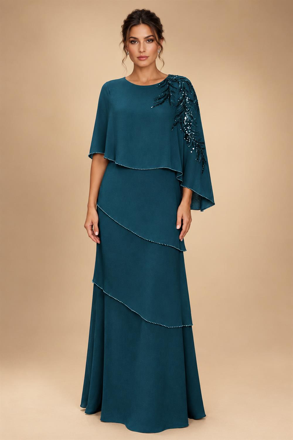Chiffon A-Line/Princess Scoop Neck Floor-Length Mother of the Bride & Groom Dresses with Tiered Layers (SHI22501536)