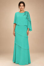 Chiffon A-Line/Princess Scoop Neck Floor-Length Mother of the Bride & Groom Dresses with Tiered Layers (SHI22501536)