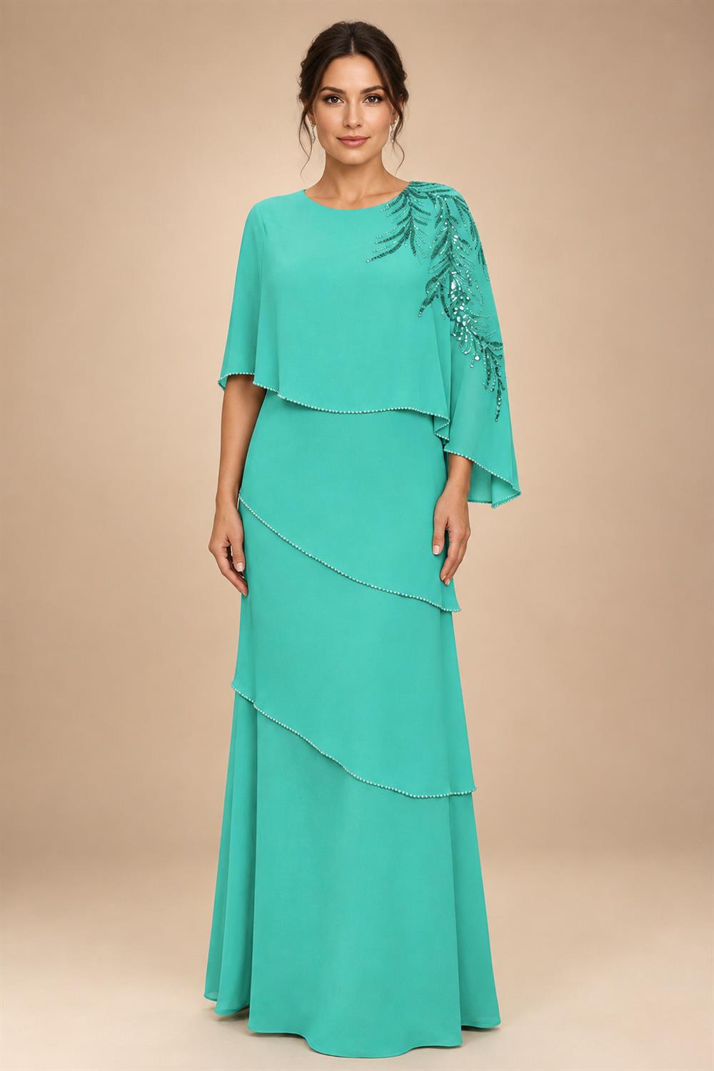 Chiffon A-Line/Princess Scoop Neck Floor-Length Mother of the Bride & Groom Dresses with Tiered Layers (SHI22501536)