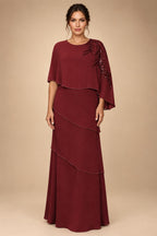 Chiffon A-Line/Princess Scoop Neck Floor-Length Mother of the Bride & Groom Dresses with Tiered Layers (SHI22501536)