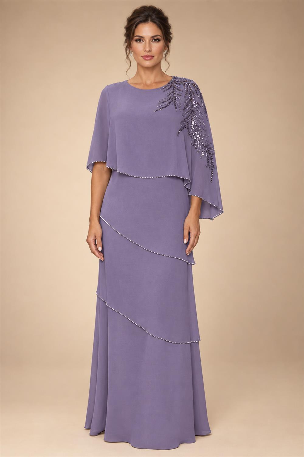 Chiffon A-Line/Princess Scoop Neck Floor-Length Mother of the Bride & Groom Dresses with Tiered Layers (SHI22501536)