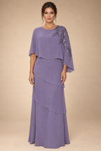 Chiffon A-Line/Princess Scoop Neck Floor-Length Mother of the Bride & Groom Dresses with Tiered Layers (SHI22501536)
