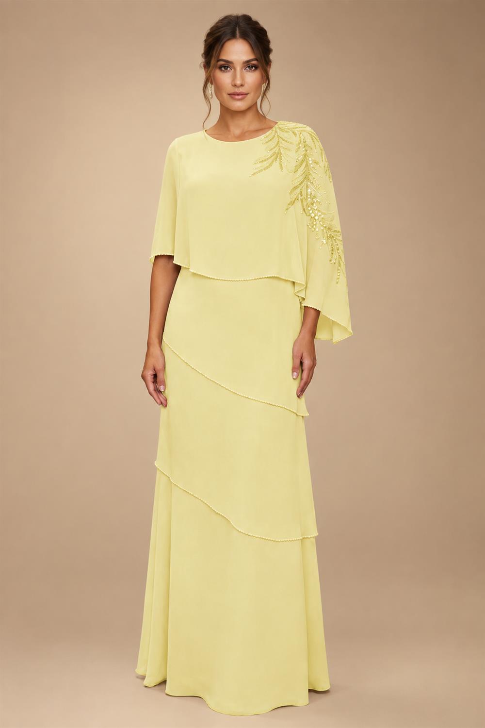 Chiffon A-Line/Princess Scoop Neck Floor-Length Mother of the Bride & Groom Dresses with Tiered Layers (SHI22501536)