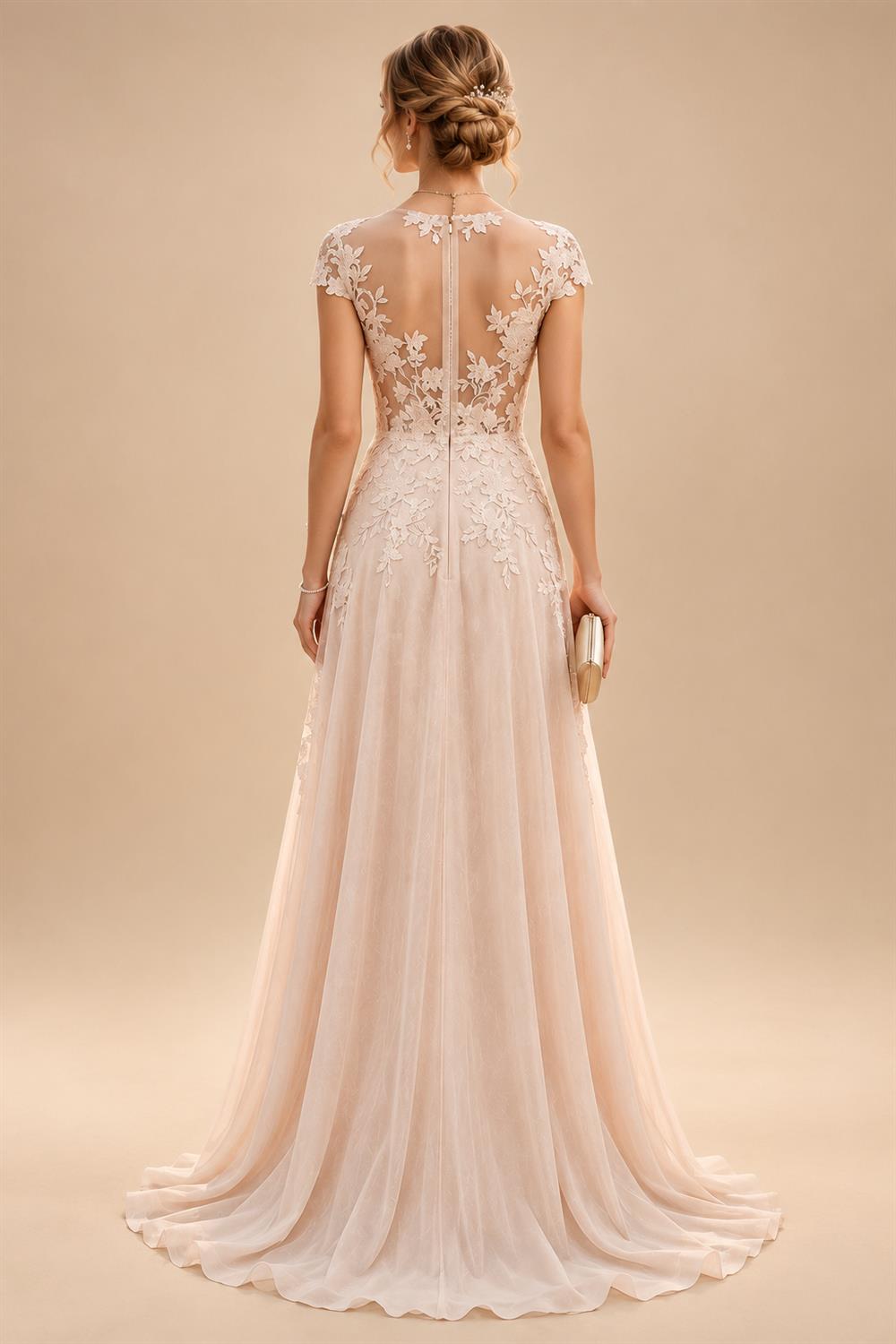 A-Line/Princess Scoop Neck Chiffon Floor-Length Mother of the Bride & Groom Dresses with Lace Appliques & Pleats (SHI22501554)