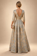 Jacquard A-Line/Princess V-Neck Floor-Length Mother of the Bride & Groom Dresses with Ruched Waist & Pockets (SHI22501298)