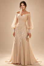 A-Line/Princess V-Neck Chiffon Maxi Mother of the Bride & Groom Dresses with Feather Trim & Pleats (SHI22501651)