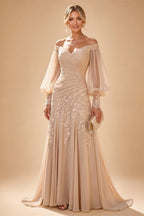 A-Line/Princess V-Neck Chiffon Floor-Length Mother of the Bride & Groom Dresses with Lace Appliques, Sequin & Ruffles (SHI22501608)