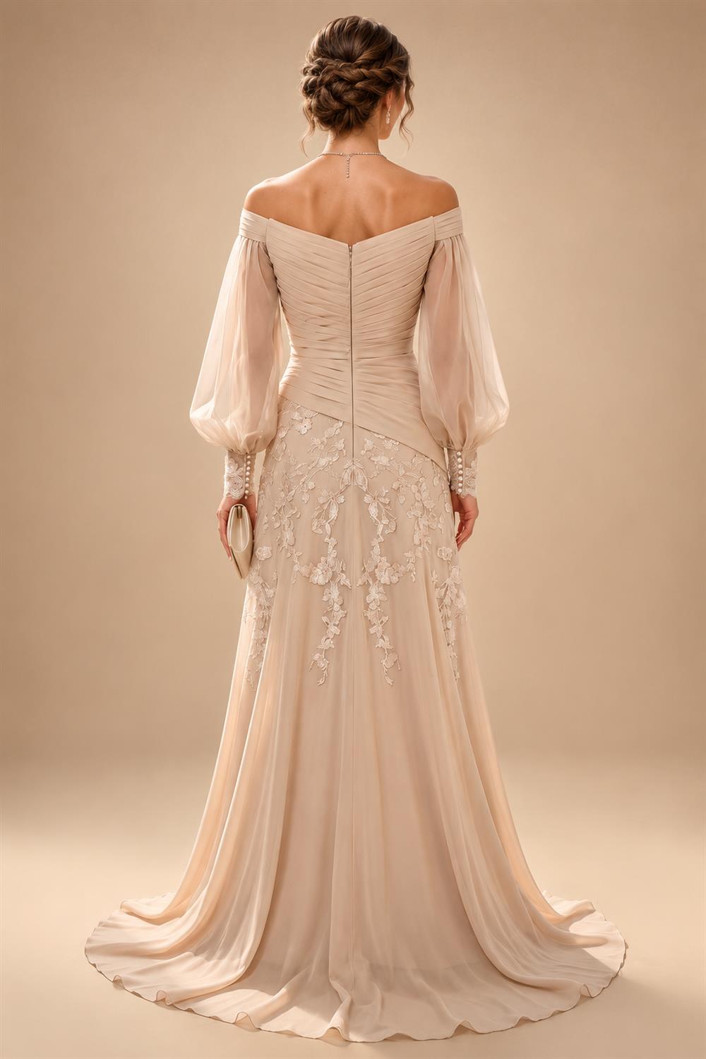 A-Line/Princess Off Shoulder Chiffon Floor-Length Mother of the Bride & Groom Dresses with Lace Appliques & Pleats (SHI22501566)