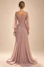 A-Line/Princess Off Shoulder Chiffon Floor-Length Mother of the Bride & Groom Dresses with Lace Appliques & Pleats (SHI22501566)