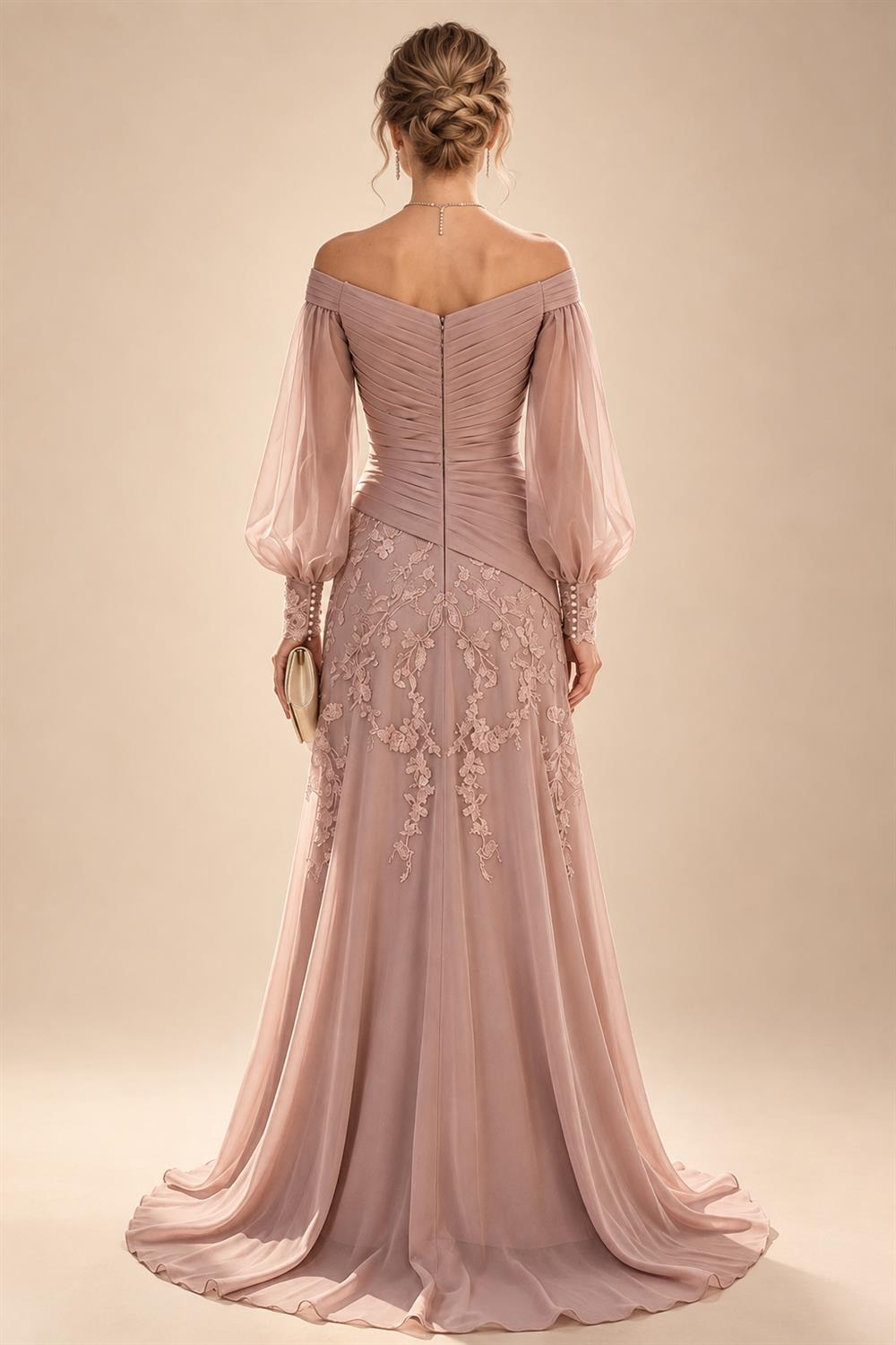 A-Line/Princess Off Shoulder Chiffon Floor-Length Mother of the Bride & Groom Dresses with Lace Appliques & Pleats (SHI22501566)