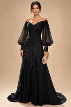 A-Line/Princess Off Shoulder Chiffon Floor-Length Mother of the Bride & Groom Dresses with Lace Appliques & Pleats (SHI22501566)