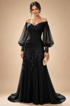A-Line/Princess Off Shoulder Chiffon Floor-Length Mother of the Bride & Groom Dresses with Lace Appliques & Pleats (SHI22501566)