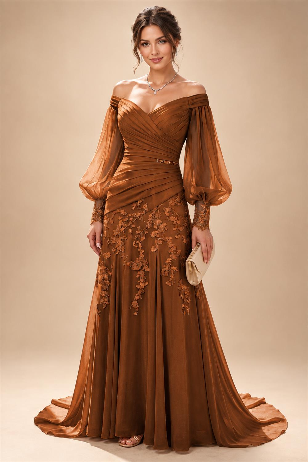 A-Line/Princess Off Shoulder Chiffon Floor-Length Mother of the Bride & Groom Dresses with Lace Appliques & Pleats (SHI22501566)