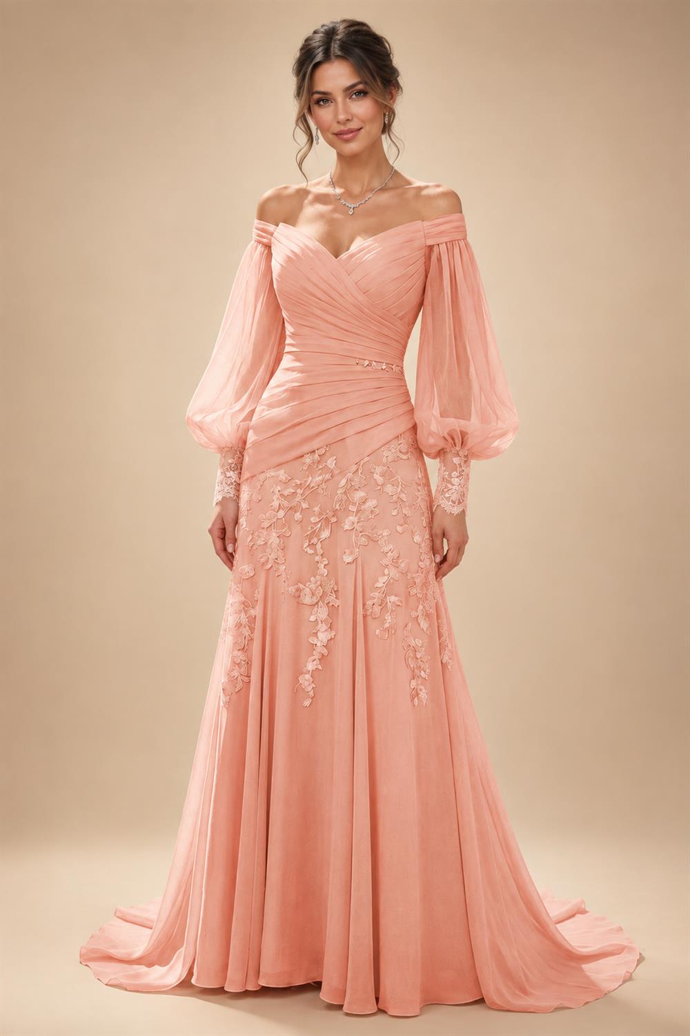 A-Line/Princess Off Shoulder Chiffon Floor-Length Mother of the Bride & Groom Dresses with Lace Appliques & Pleats (SHI22501566)