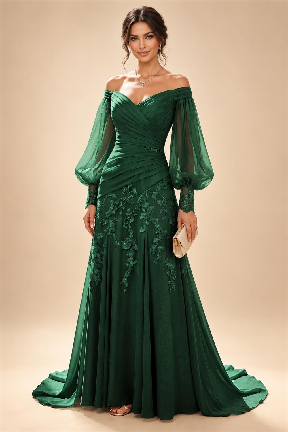A-Line/Princess Off Shoulder Chiffon Floor-Length Mother of the Bride & Groom Dresses with Lace Appliques & Pleats (SHI22501566)