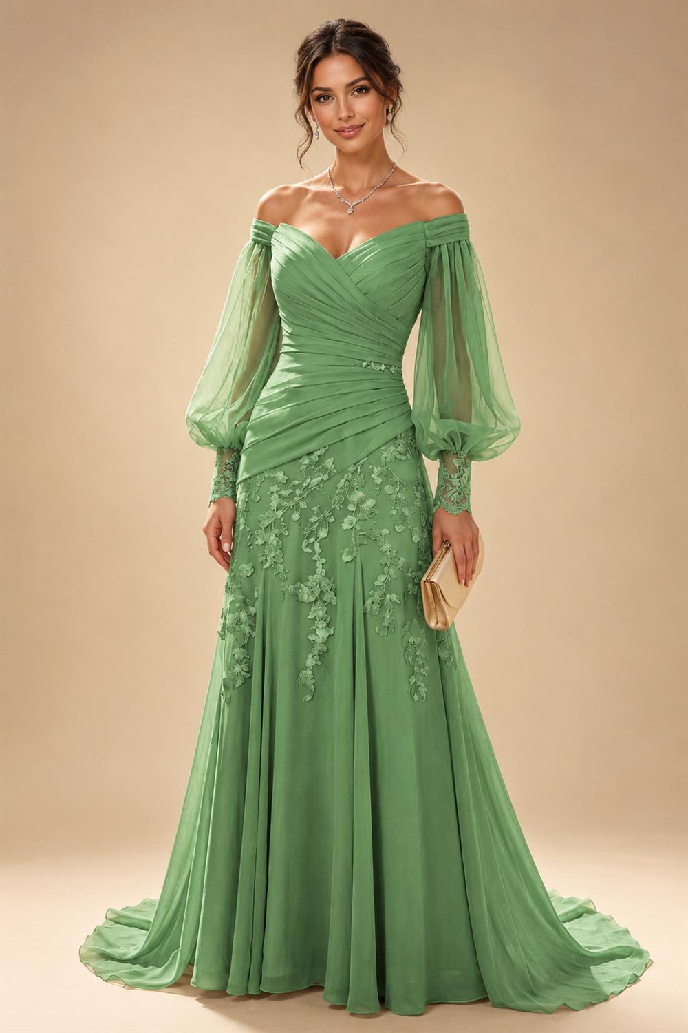 A-Line/Princess Off Shoulder Chiffon Floor-Length Mother of the Bride & Groom Dresses with Lace Appliques & Pleats (SHI22501566)