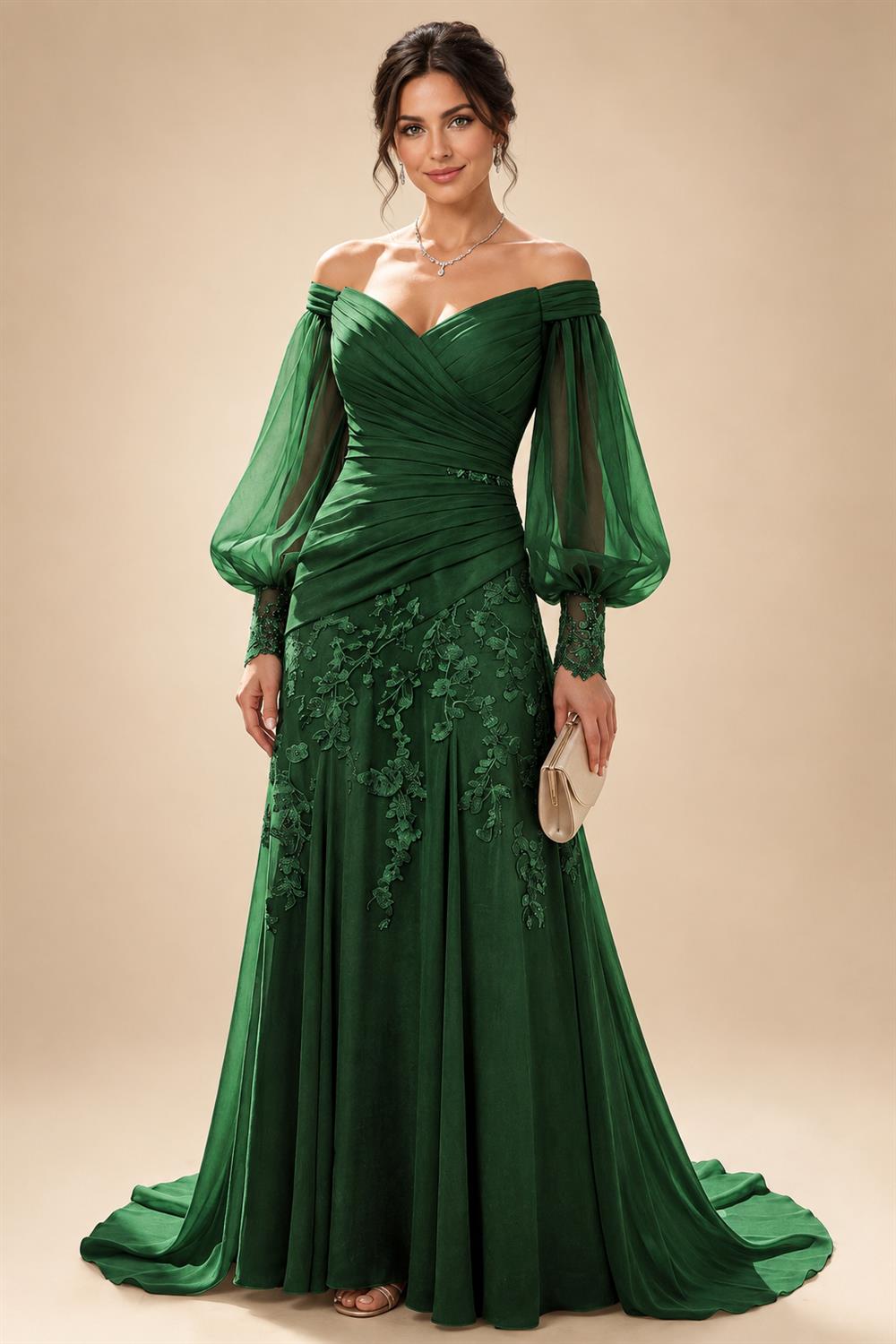 A-Line/Princess Off Shoulder Chiffon Floor-Length Mother of the Bride & Groom Dresses with Lace Appliques & Pleats (SHI22501566)