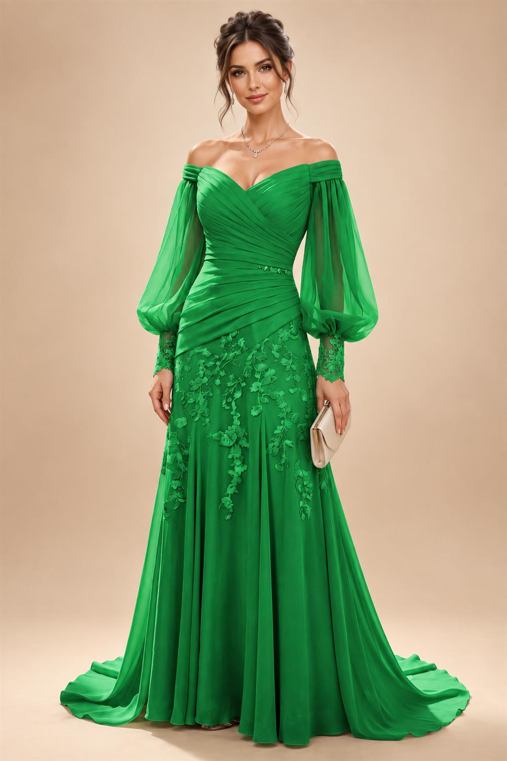 A-Line/Princess Off Shoulder Chiffon Floor-Length Mother of the Bride & Groom Dresses with Lace Appliques & Pleats (SHI22501566)
