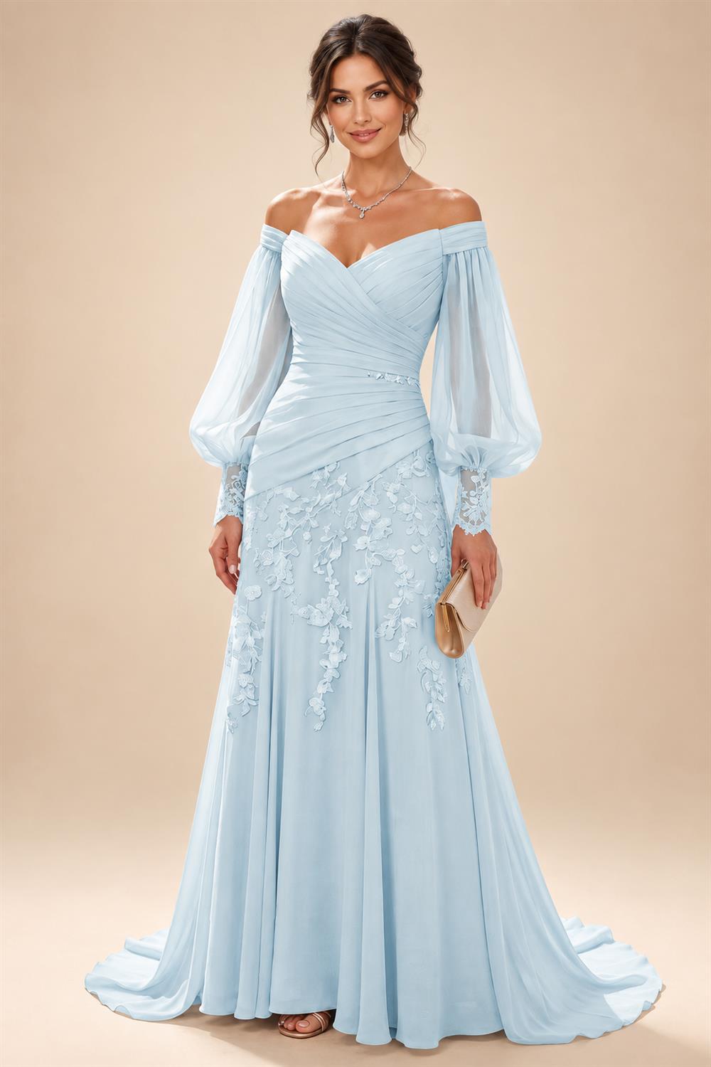A-Line/Princess Off Shoulder Chiffon Floor-Length Mother of the Bride & Groom Dresses with Lace Appliques & Pleats (SHI22501566)
